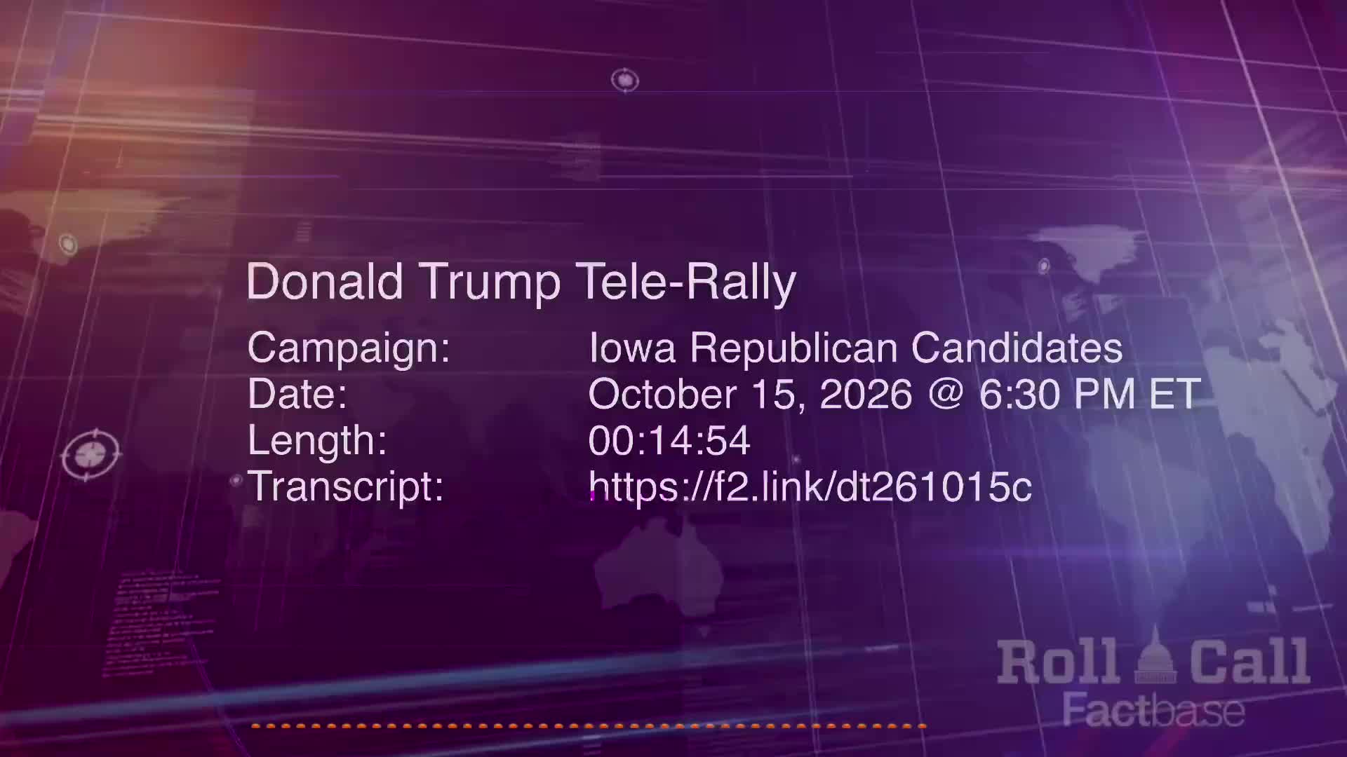 Remarks: Donald Trump Holds a Virtual Tele-Rally for Iowa GOP Candidates - October 15, 2026