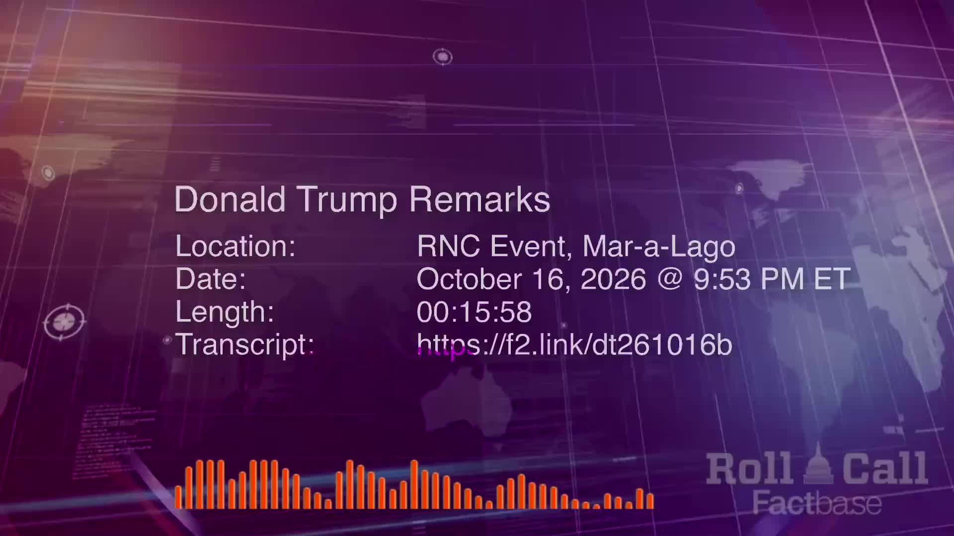Remarks: Donald Trump Addresses an RNC Event at Mar-a-Lago - October 16, 2026