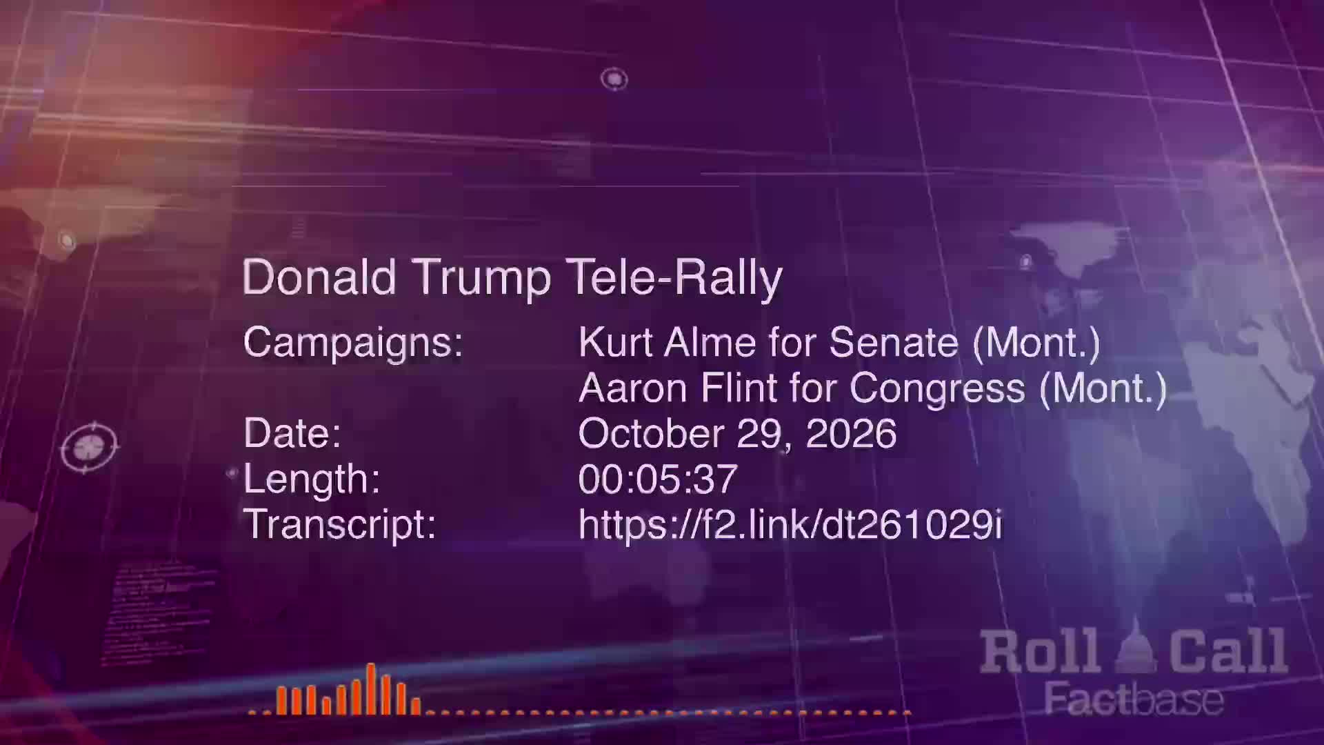 Remarks: Donald Trump Holds a Virtual Tele-Rally for Kurt Alme and Aaron Flint - October 29, 2026